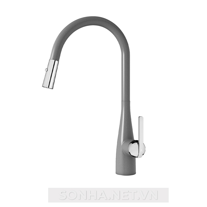 Vòi rửa bát rút dây Konox chế độ 2 đường nước Curva Grey