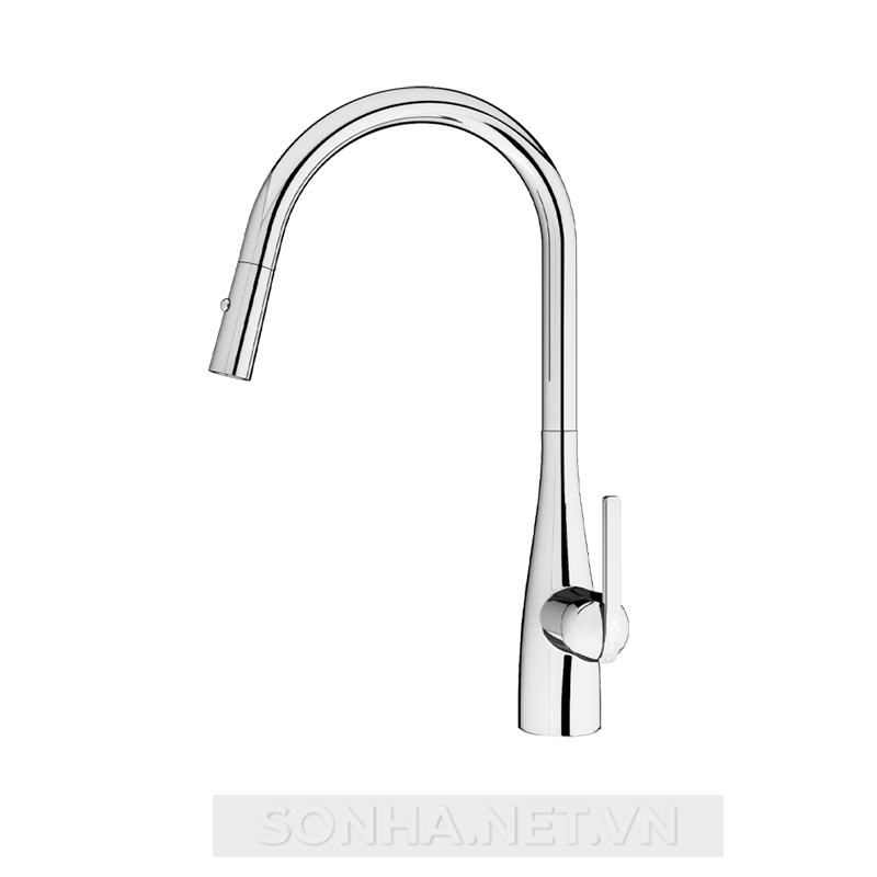 Vòi rửa bát rút dây Konox chế độ 2 đường nước Curva Chrome