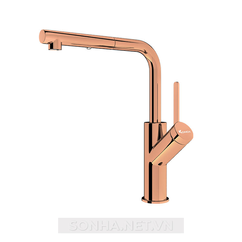 Vòi rửa bát rút dây Konox chế độ 2 đường nước Artan Rose Gold