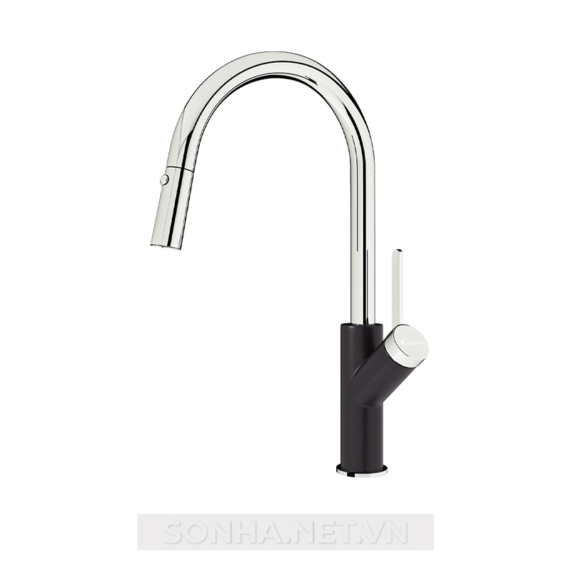 Vòi rửa bát rút dây Konox chế độ 2 đường nước Ponte Black