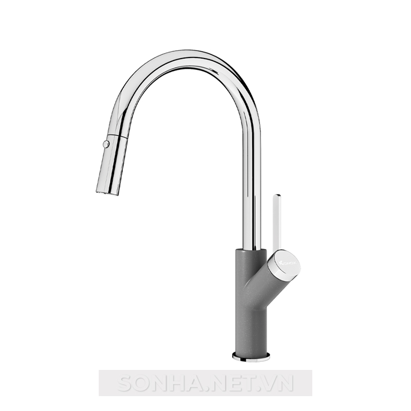 Vòi rửa bát rút dây Konox chế độ 2 đường nước Ponte Grey