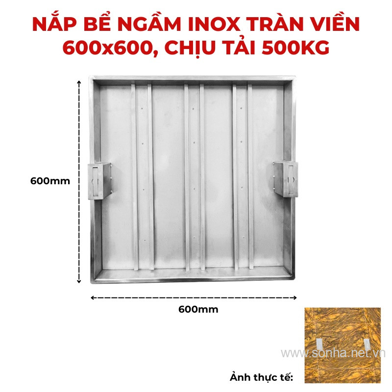 Nắp bể ngầm inox 600x600, chịu tải 500 Kg