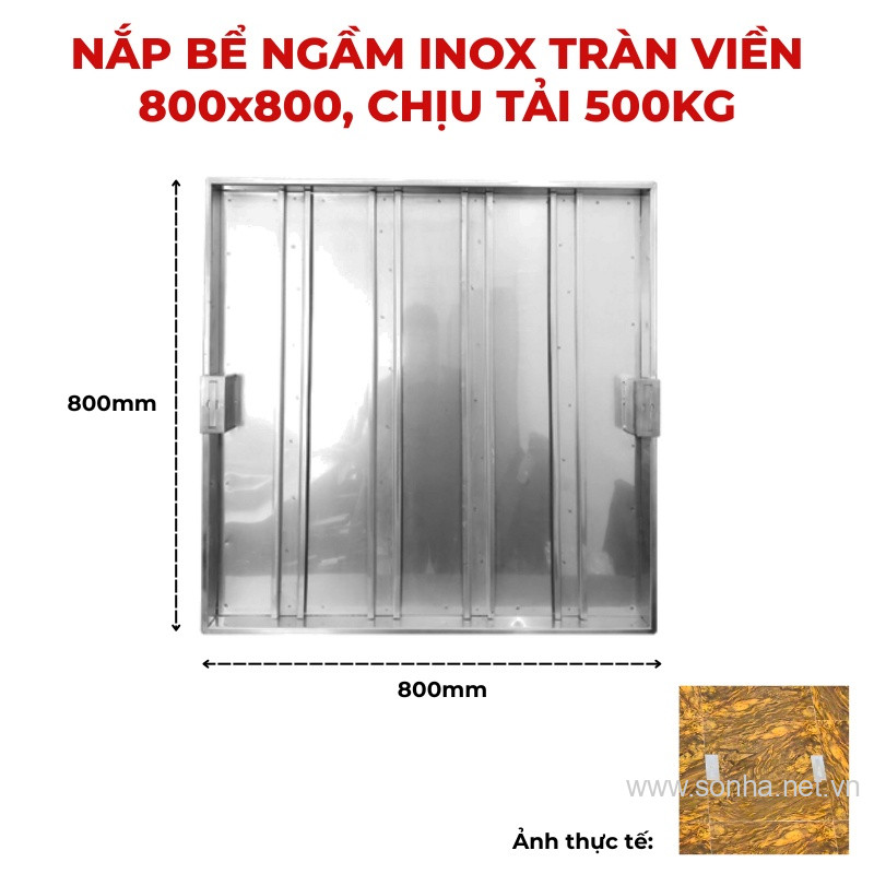 Nắp bể ngầm inox 800x800, chịu tải 500 Kg