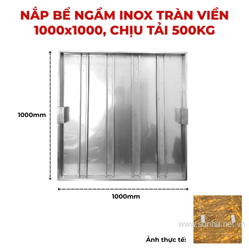 Nắp bể ngầm inox 1000x1000, chịu tải 500 Kg