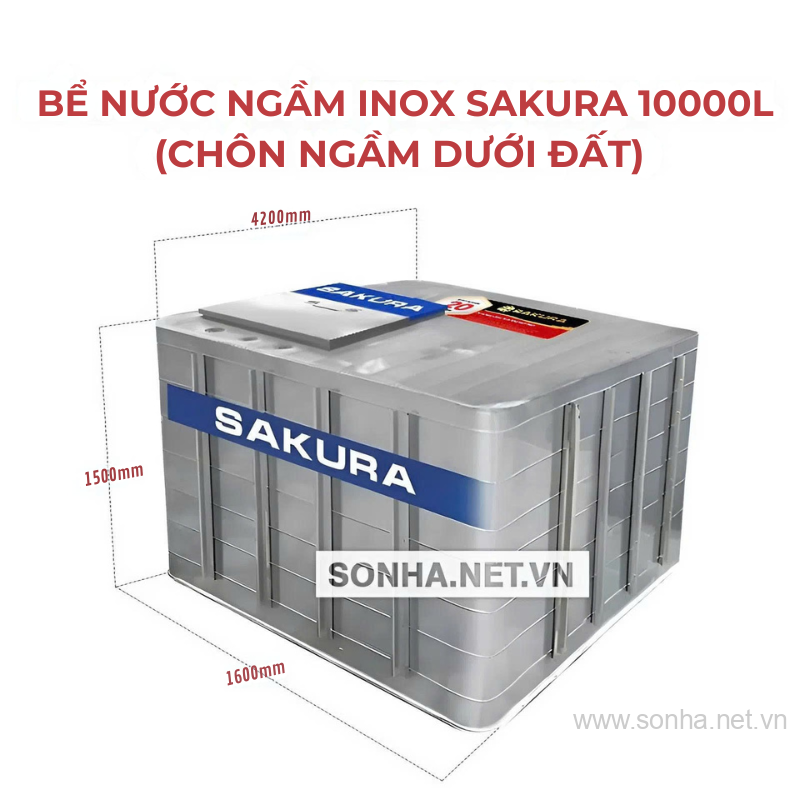 Bể Nước Ngầm Inox Sakura 10.000L (Chôn Ngầm Dưới Đất)