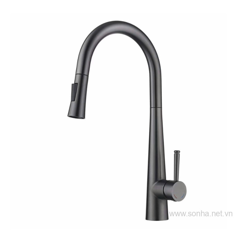 Vòi rửa bát 8KBET hiện đăng mở Kagol K70 mạ titan ghi xám cần rút