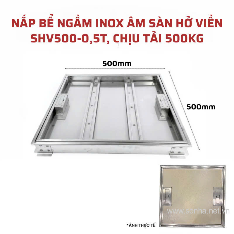 Nắp bể ngầm inox âm sàn hở viền Sakura SHV500-0.5T, chịu tải 500 Kg