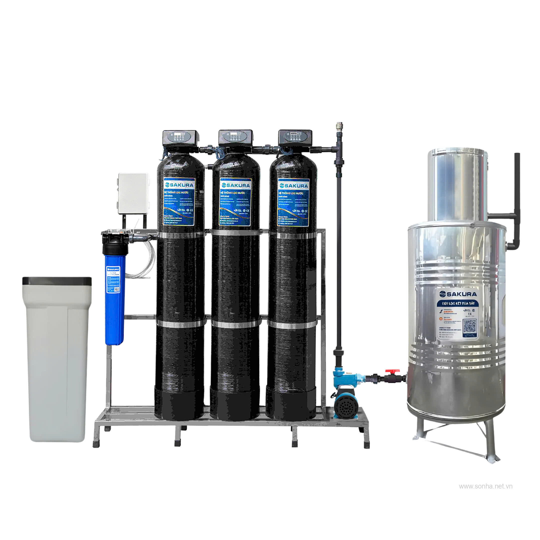 Hệ thống lọc nước 8Kbet123 hỗ trợ 24/7 3 cột xử lý canxi làm mềm nước tự động hoàn nguyên Sakura SKGK313MC