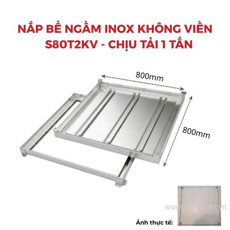 Nắp bể ngầm inox 304 âm sàn không viền Sakura S80T2KV, chịu tải 1 tấn