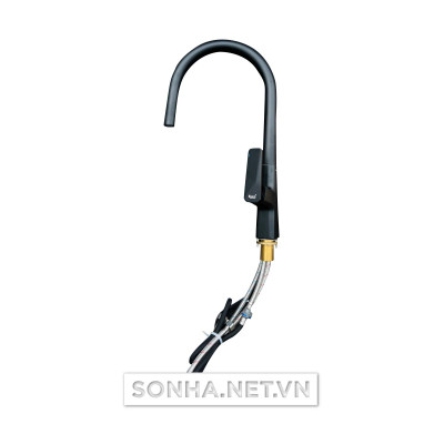  Vòi rửa bát Kagol K58 đồng phủ nano đen hai đường nước, dây rút cần cứng 