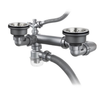  Bộ xi phông, ống xả cứng bồn rửa chén đôi cao cấp thoát nước nhanh, ngăn mùi phi 140 - 140 + đầu thoát RO + 1 xả tràn