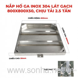  Nắp hố ga inox 304 lát gạch 800x800x50 - chịu tải 2.5 tấn