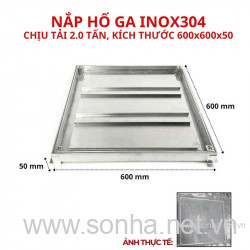  Nắp hố ga inox 304 chống nước, ngăn mùi 600x600x50 - chịu tải thấp 2.0 tấn