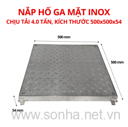  Nắp hố ga chống nước, ngăn mùi mặt inox 500x500x54 - chịu tải 4 tấn