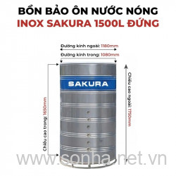  Bồn bảo ôn nước nóng inox Sakura 1500L đứng