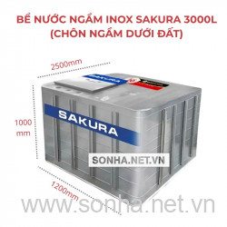 Bể Nước Ngầm Inox Sakura 3000L (Chôn Ngầm Dưới Đất)
