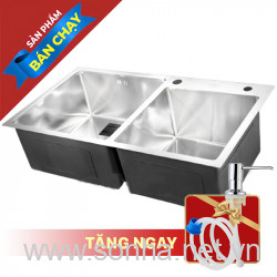 Chậu Rửa Bát Inox Sơn Hà Handmade 2 Hố Lệch HM.X.2L.82.2.2 (820x450x215mm)