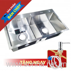 Chậu Rửa Bát Inox Sơn Hà Handmade 2 Hố Cân HM.X.2C.82.2.3 (820 x 450 x 215 mm)
