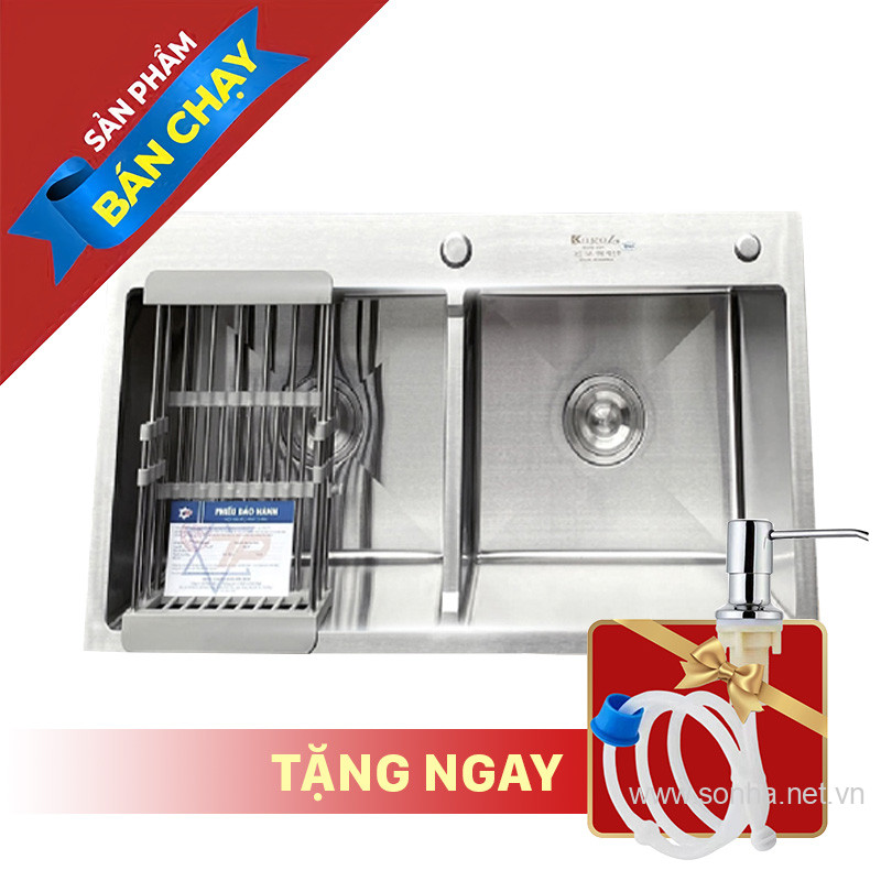 Chậu Rửa Bát Kagol K7843-304 Cân Hai Hố Cân Inox 304 (780x430x240 mm)